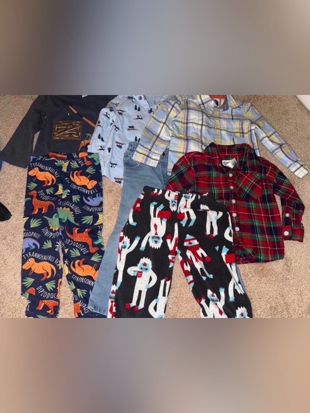 2T Kids Bundle Red Plaid Shirt & Black Yeti Print Pants
